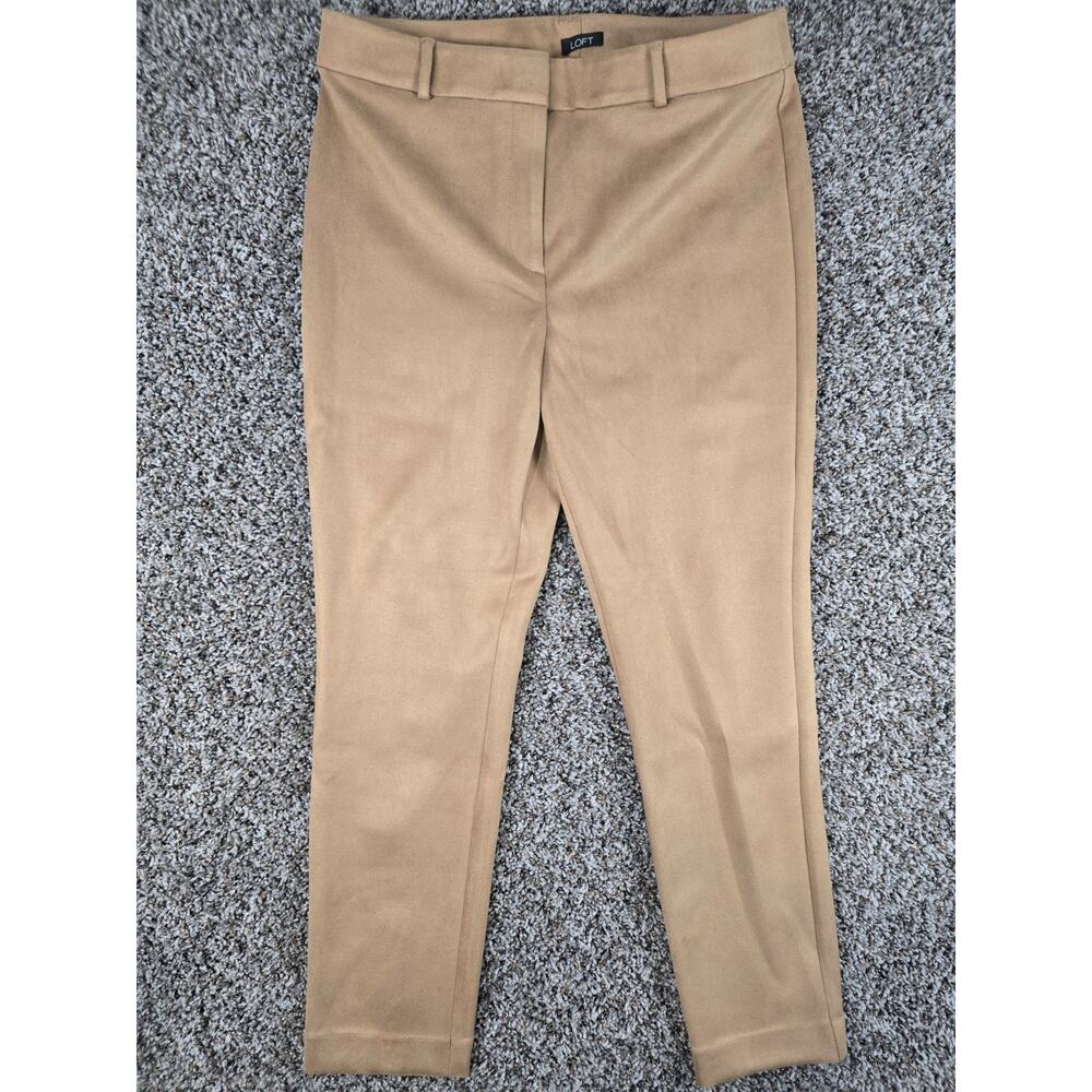 LOFT Womens Sz 12 High waist Skinny Leg Faux Suede Dress Pants Camel Beige